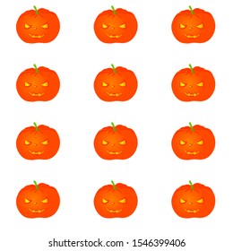 Seamless pattern Halloween orange pumpkin with happy face. The main symbol of the Happy Halloween holiday. Flat style cute character. Greeting card, banner, party invitation. Vector illustration