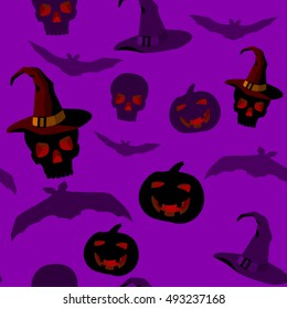 seamless pattern with halloween paraphernalia