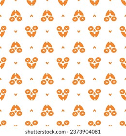 Seamless pattern for halloween party with pumpkin orange face with lovely eyes. Smiling face with hearts in eyes for kids fabric, posters, wrapping