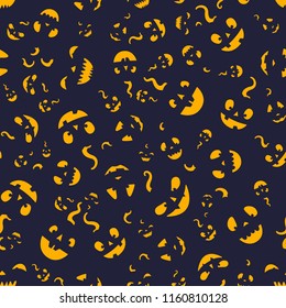 Seamless pattern with halloween pink blue pumpkins carved faces. Can be used for scrapbook digital paper, textile print, page fill. Vector illustration