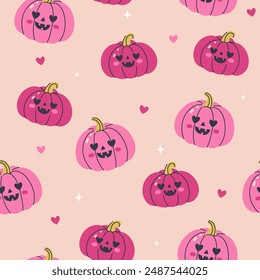 Seamless pattern for Halloween with pink pumpkins. Vector graphics.