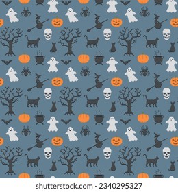Seamless pattern halloween pixelart objects