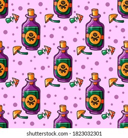 Seamless pattern with Halloween potion. Vector illustration.  Design element for banner, wallpaper, wrapping paper, fabric.