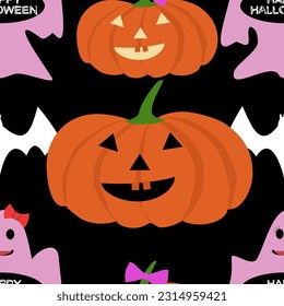 Seamless pattern of Halloween pumpkin bat ghost for background and texture concept 