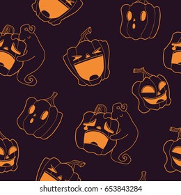 seamless pattern. halloween pumpkin. black background.