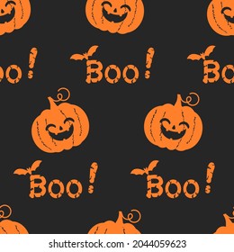 Seamless pattern with Halloween pumpkin cartoons on dark night sky background vector illustration.