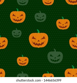 Seamless pattern halloween pumpkin dark green background