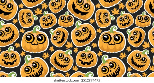 Seamless pattern with Halloween pumpkin emojis. Vector Illustration.