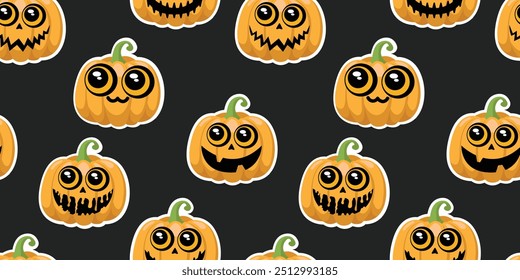 Seamless pattern with Halloween pumpkin emojis. Vector Illustration.