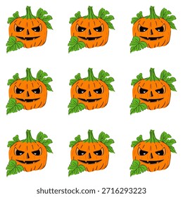 Patrón sin fisuras con calabaza de Halloween. Dibujado a mano de Ilustraciones vectoriales de calabaza enojadas de Halloween Jack-o-lantern
