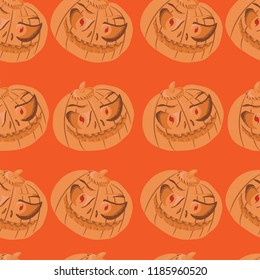 Seamless pattern for Halloween. Pumpkin lantern with burning eyes hand drawing. Jack-o'-lantern