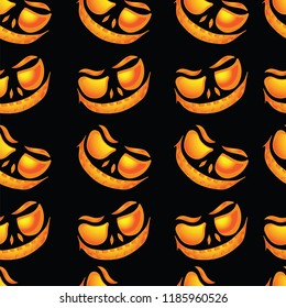 Seamless pattern for Halloween. Pumpkin lantern with burning eyes on a black background. Jack-o'-lantern