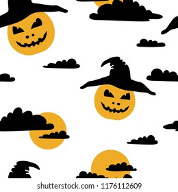 seamless pattern halloween pumpkin moon clouds