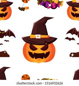 Seamless pattern Halloween with pumpkin witch