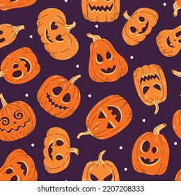 Seamless pattern of Halloween pumpkins. 