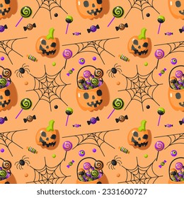 Seamless pattern with halloween pumpkins