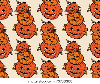 Seamless Pattern with Halloween Pumpkins.