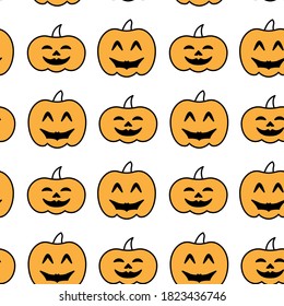 Patrón sin foco con calabazas de Halloween. El arte se puede usar para celebrar tarjetas, para empacar de vacaciones.