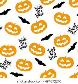 Seamless pattern for Halloween with pumpkins and bats. Vector background.