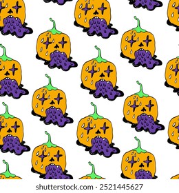Patrón sin fisuras con personajes de calabazas de Halloween en Vector Diseño para la decoración del telón de fondo Cartel de impresión de fondo Paquete de Fondo de pantalla Anuncio textil