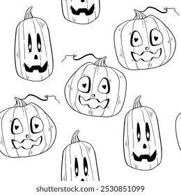 seamless pattern with Halloween pumpkins. Doodle pumpkins on an endless background