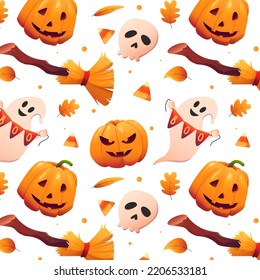 seamless pattern for Halloween. with pumpkins and a ghost. vector illustration