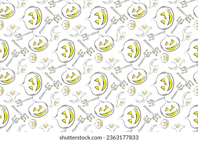 Seamless pattern with Halloween pumpkins and ghosts on white background. Vector illustration.