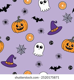 seamless pattern halloween pumpkins ghosts spiders 
