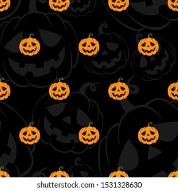 Seamless Pattern Halloween Pumpkins on black background