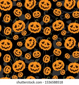 Seamless Pattern Halloween Pumpkins on black background
