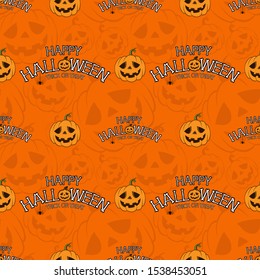 Seamless Pattern Halloween Pumpkins on black background