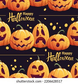 Seamless pattern with Halloween pumpkins on a black background. Striped background with holiday symbol for textiles, wallpaper, wrapping paper, etc.