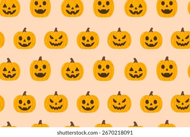 Nahtloses Muster mit Halloween-Kürbissen auf pfirsichem Hintergrund