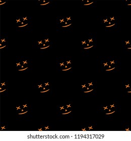 Seamless pattern with Halloween pumpkins with scary stare. Vector Illustration