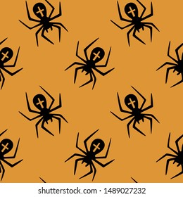 Seamless pattern with halloween pumpkins spider web zombie. Can be used for scrapbook digital paper, textile print, page fill. Vector illustration