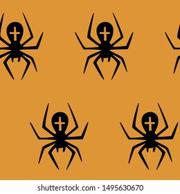 Seamless pattern with halloween pumpkins spider web zombie bat. Can be used for scrapbook digital paper, textile print, page fill. Vector illustration