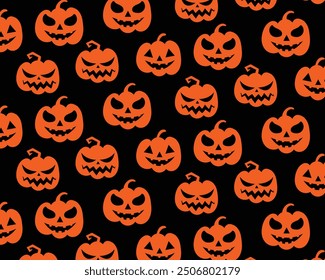 Seamless pattern with Halloween pumpkins. Stylish vector background for any use. Spooky illustration for print design, fabric, textil.