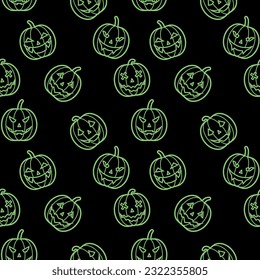 Seamless pattern of halloween pumpkins. Vector image.