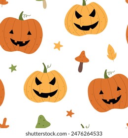 Seamless pattern with Halloween pumpkins. Vector illustration on a white background
