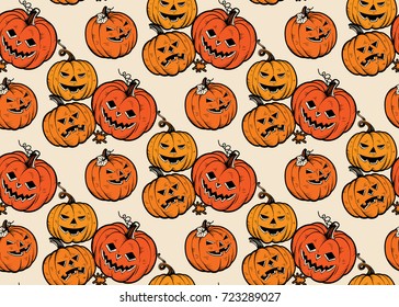 Seamless Pattern with Halloween Pumpkins. Vector.