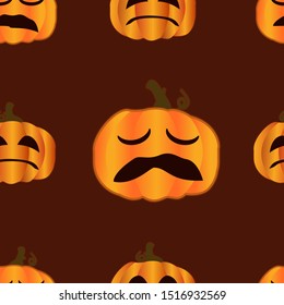Seamless pattern Halloween with sad pumpkin
