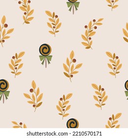 Seamless pattern for Halloween. Scary background with sweets, pumpkins and branches. Nightmarish elements for a holiday.
Vector illustration. Printing on fabric, paper, postcards, invitations.