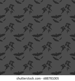 Seamless pattern halloween silhouettes dark retro background traditional scary decoration vector illustration.