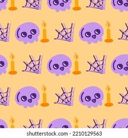 Seamless pattern for Halloween. Skulls, candles and cobwebs