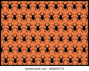 Seamless pattern for Halloween with spiders on orange background.