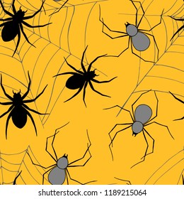 Seamless pattern for Halloween, with spiders and spider web