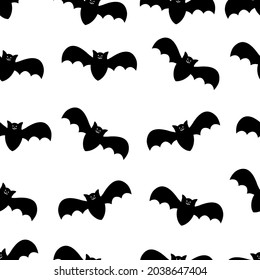 Seamless pattern Halloween spooky bat silhouettes vector illustration