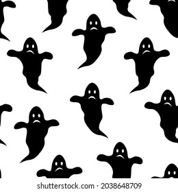 Seamless pattern Halloween spooky ghost silhouettes vector illustration