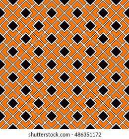 Seamless pattern in Halloween traditional colors. Diagonal square chain abstract background. Can be used for digital paper, textile print, page fill. Color Vector illustration