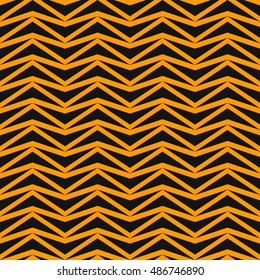 Seamless pattern in Halloween traditional colors. Black color stylized triangles mosaic abstract on orange background. Can be used for digital paper, textile print, page fill. Vector illustration